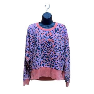 JoyLab Women’s Leopard Print Sweatshirt - Pink & Purple Acid Wash Crewneck